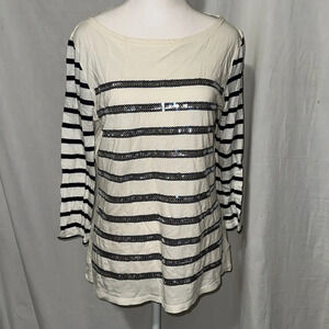 off white black & silver sequin striped Gap long sleeve shirt size small